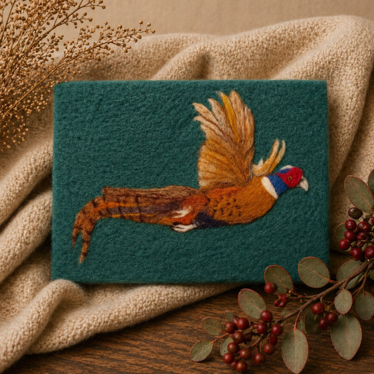 Pheasant In Flight - Needle Felt Art Picture : £55